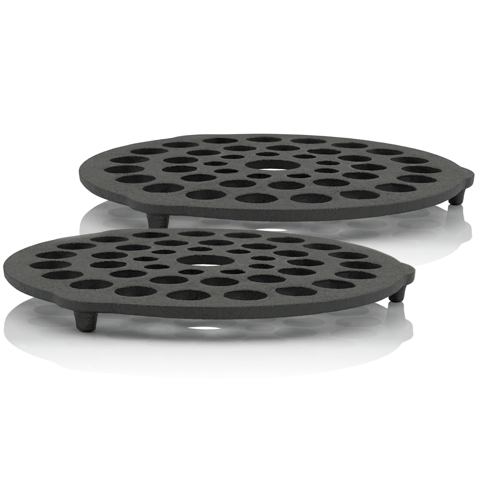BBQ-Toro Grillrost Dutch Oven Einsatz aus Gusseisen (2 Stück), Ø 20 cm, preseasoned, Nutzbar als Grillrost und Untersetzer