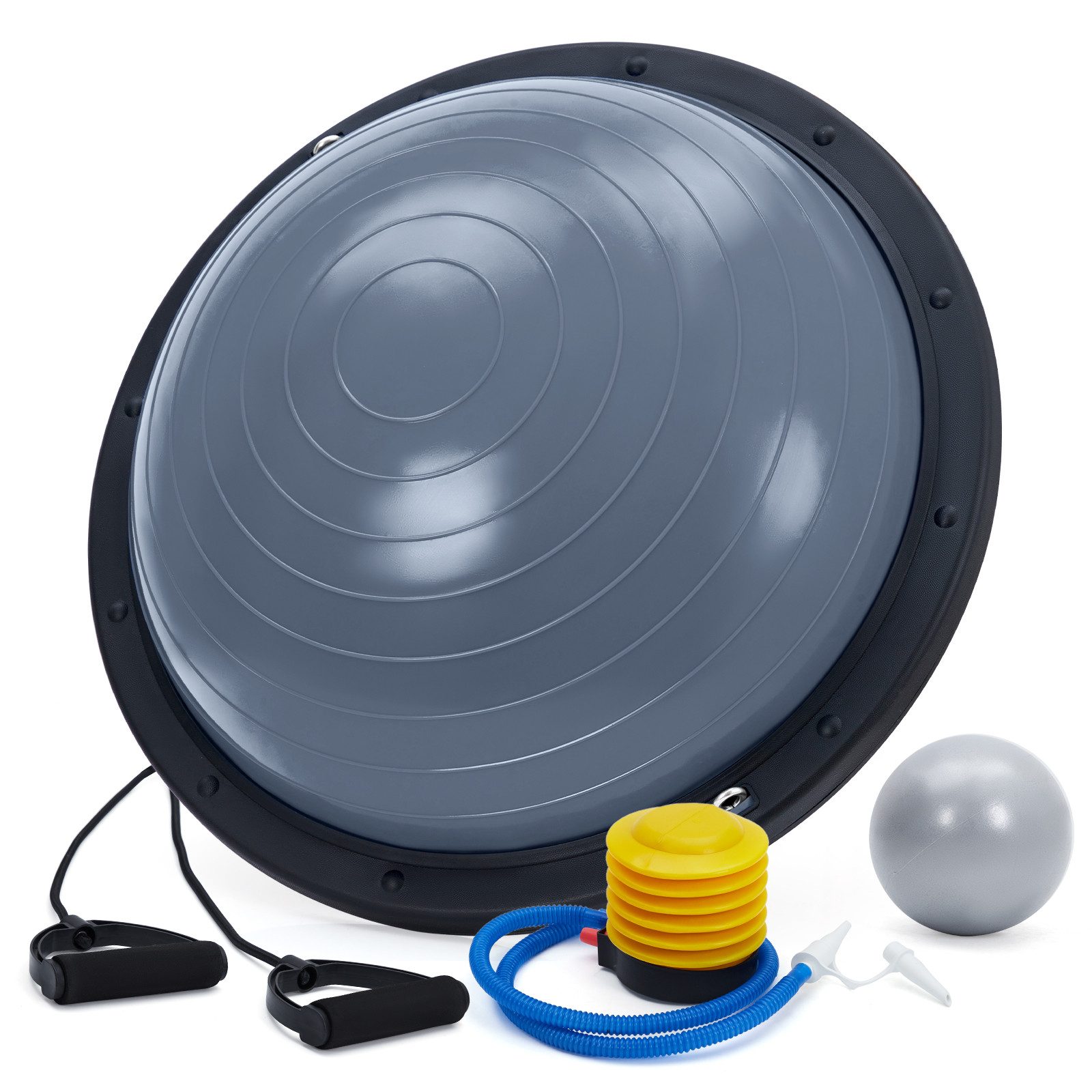 GarveeMore Half Ball Balanceboard, Balance Ball, Halbkugel, Yoga Gleichgewichtstrainer, Φ60×22cm, inkl. 2 Widerstandsbänder, Fußpumpe & Pilatesball (25 cm)