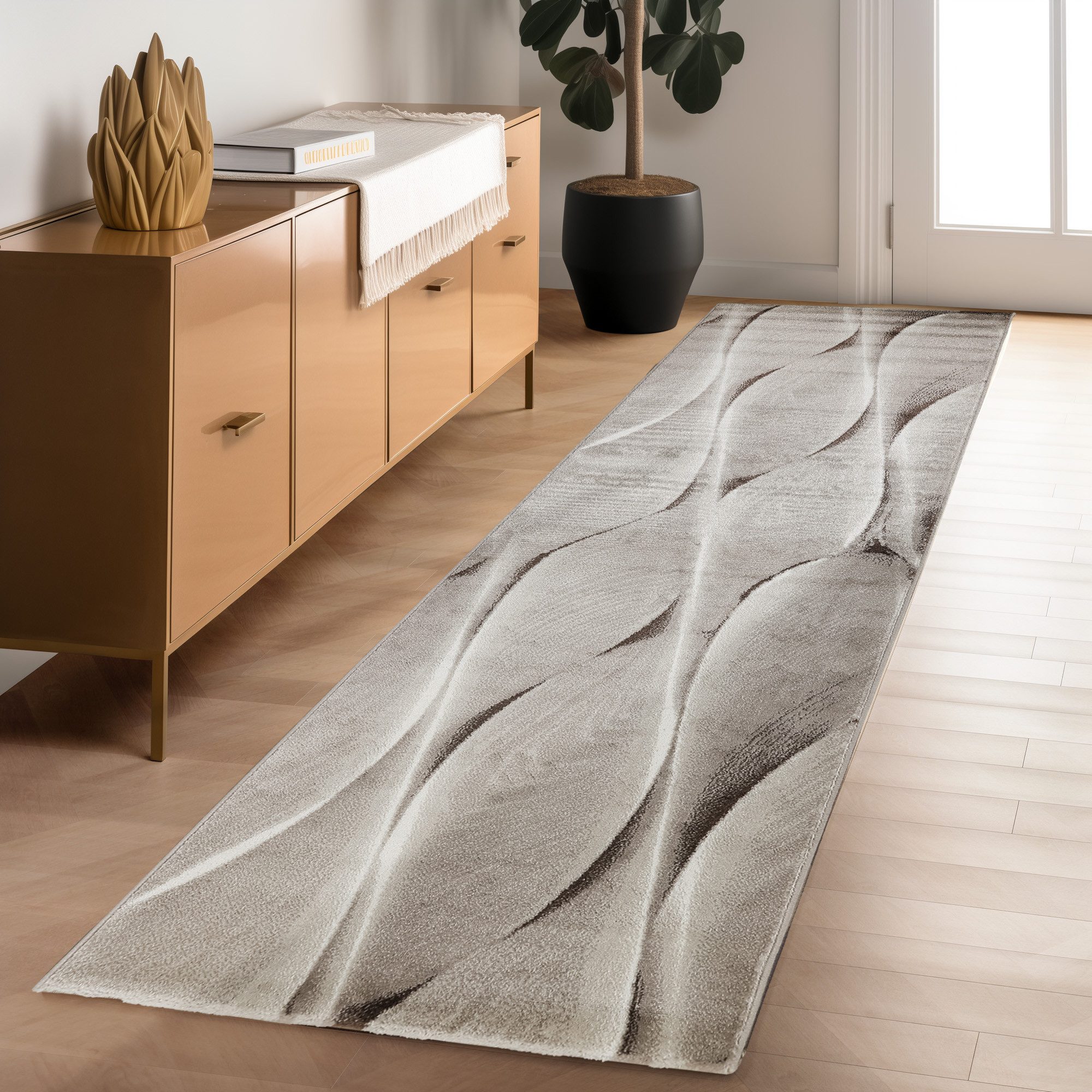 Carpettex Designteppich Ombre Design, Läufer, Höhe: 12 mm, Modern Kurzflor Teppich Wohnzimmer Wellen Holz Optik versch. größe