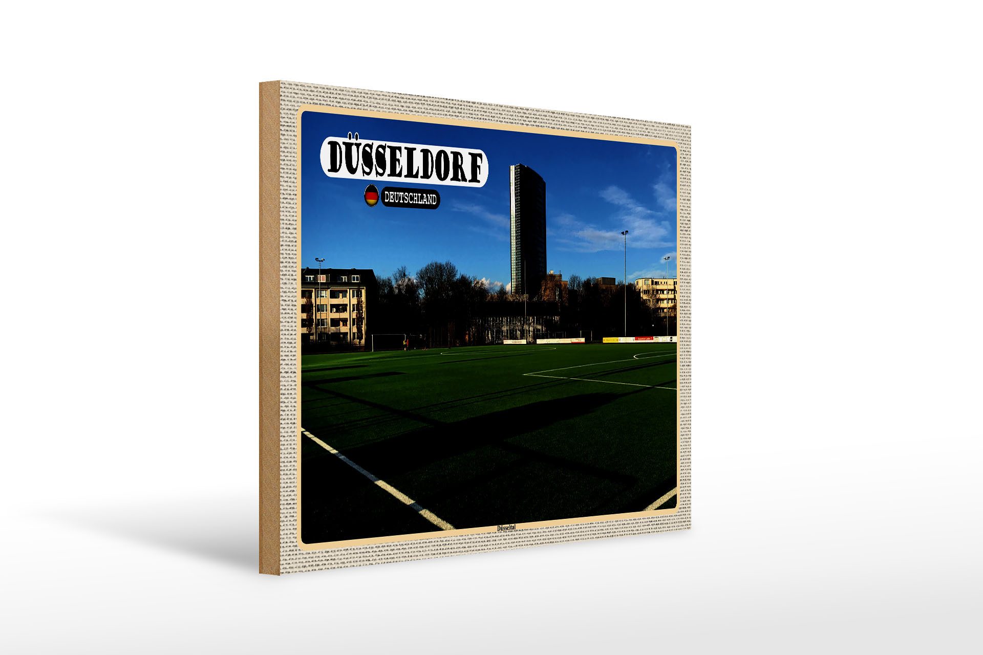 Holzbild Städte Düsseldorf Düsseltal Fußballplatz 40x30cm
