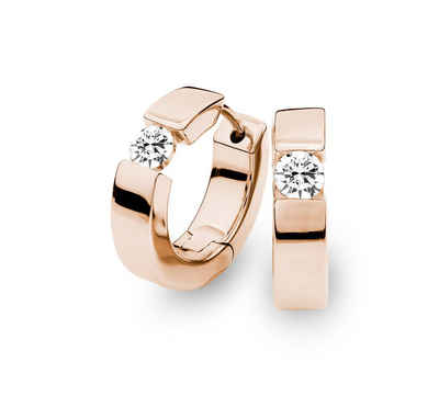 Stella-Jewellery Paar Creolen 585er Rotgold Diamanten Creolen Spannfassung, Diamanten, Aussendurchmesser 16mm