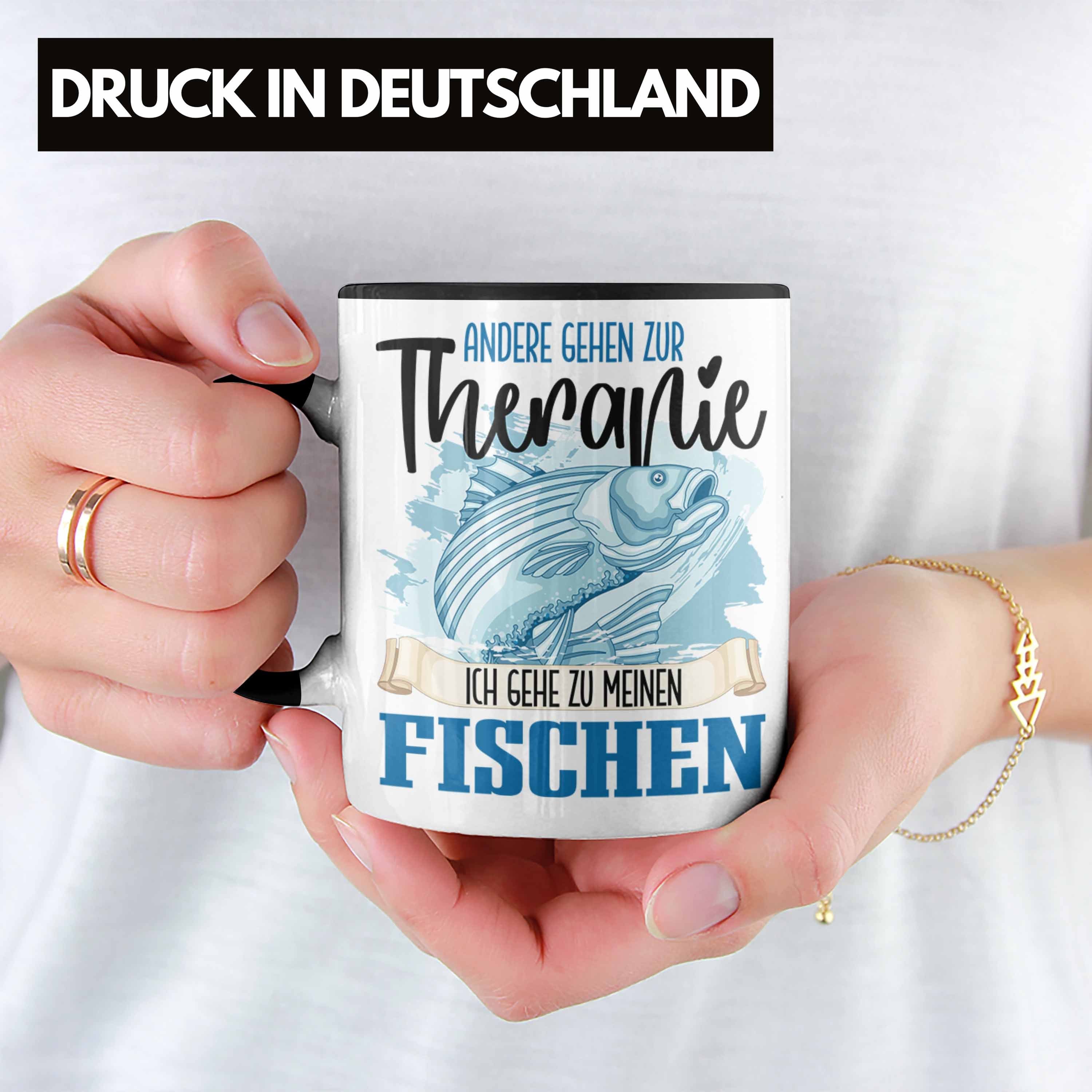 Tasse Trendation Besitzer Angler Tasse Geschenk Fisch - Therapie Schwarz Trendation Lustige für