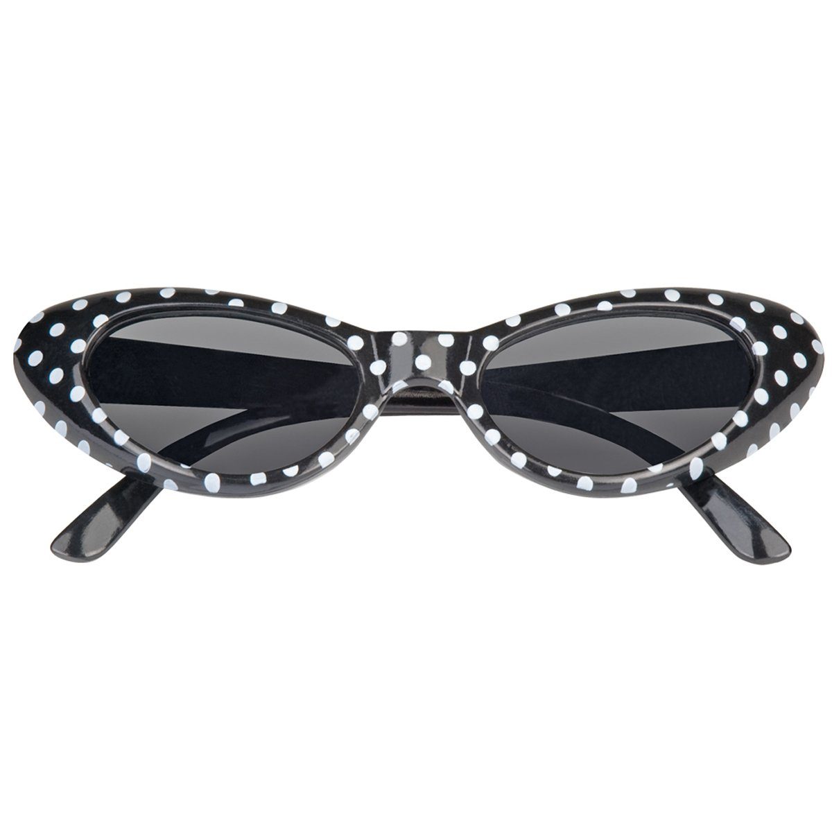 Das Kostümland Verkleidungsmaske Cat Eye Brille Sandy mit Punkten, Schwarz Weiß