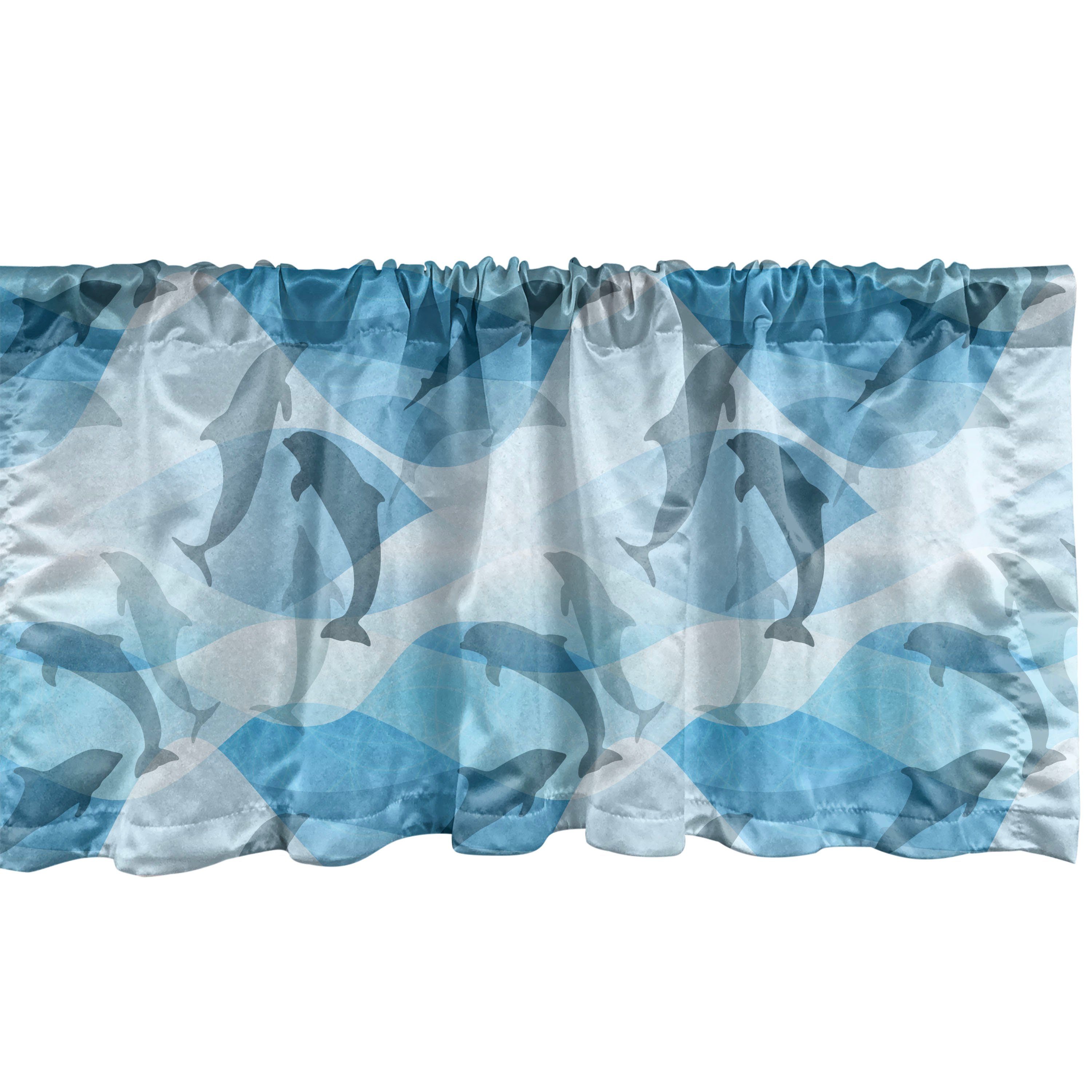 Scheibengardine Vorhang Volant für Küche Schlafzimmer Dekor mit Stangentasche, Abakuhaus, Microfaser, Delphin Unterwasser-Fisch-Muster