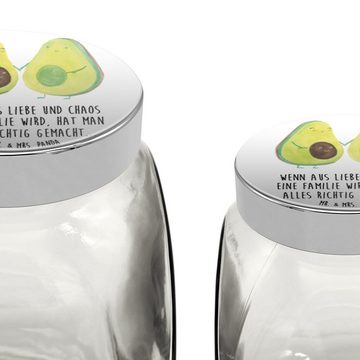 Mr. & Mrs. Panda Vorratsglas XL 2000ml Avocado Pärchen - Weiß - Geschenk, Avocuddle, Vegan, Schwan, Premium Glas, (1-tlg), Herzmotiv