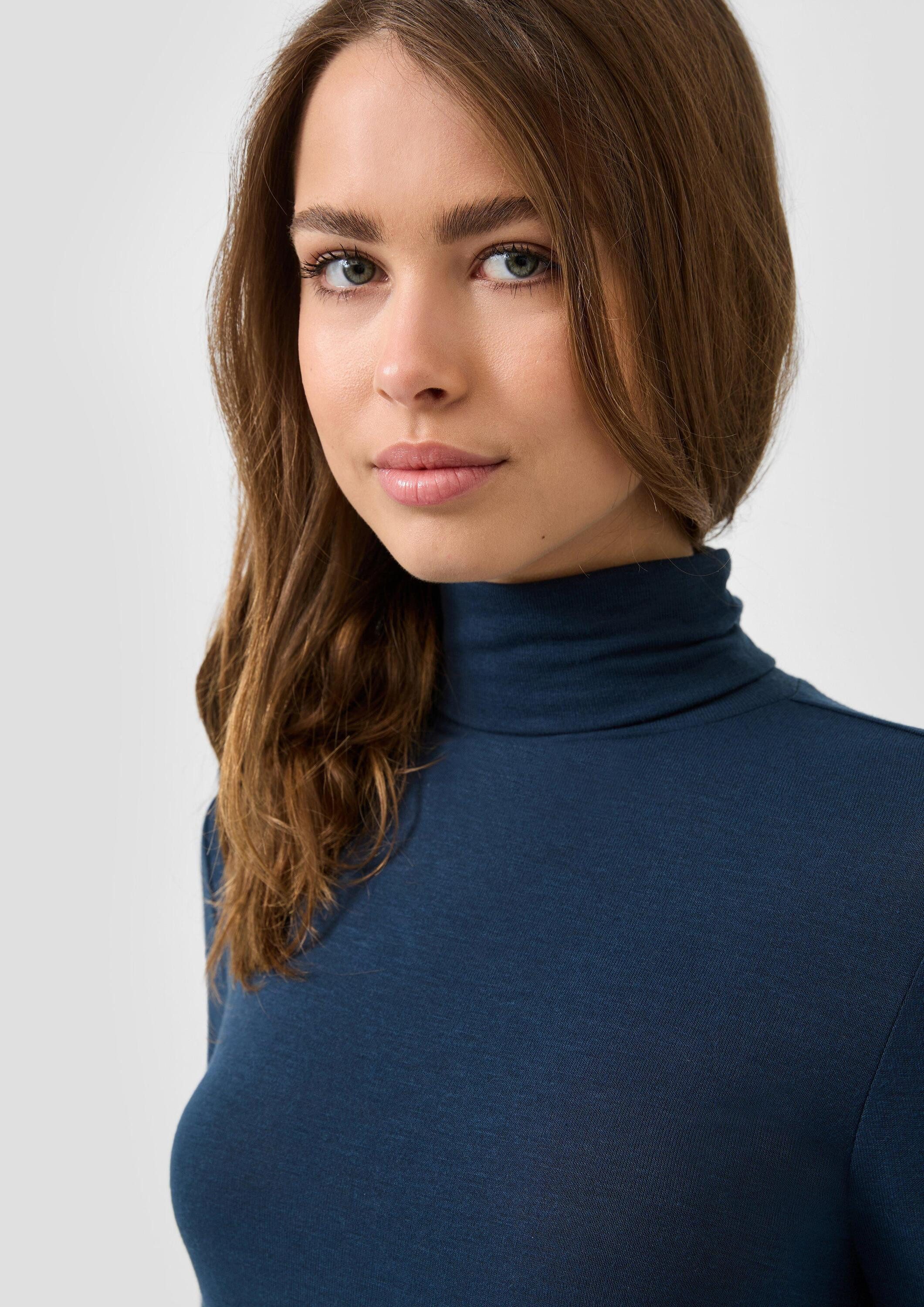 QS Langarmshirt T-Shirt Leicht transparentes Rollkragenshirt