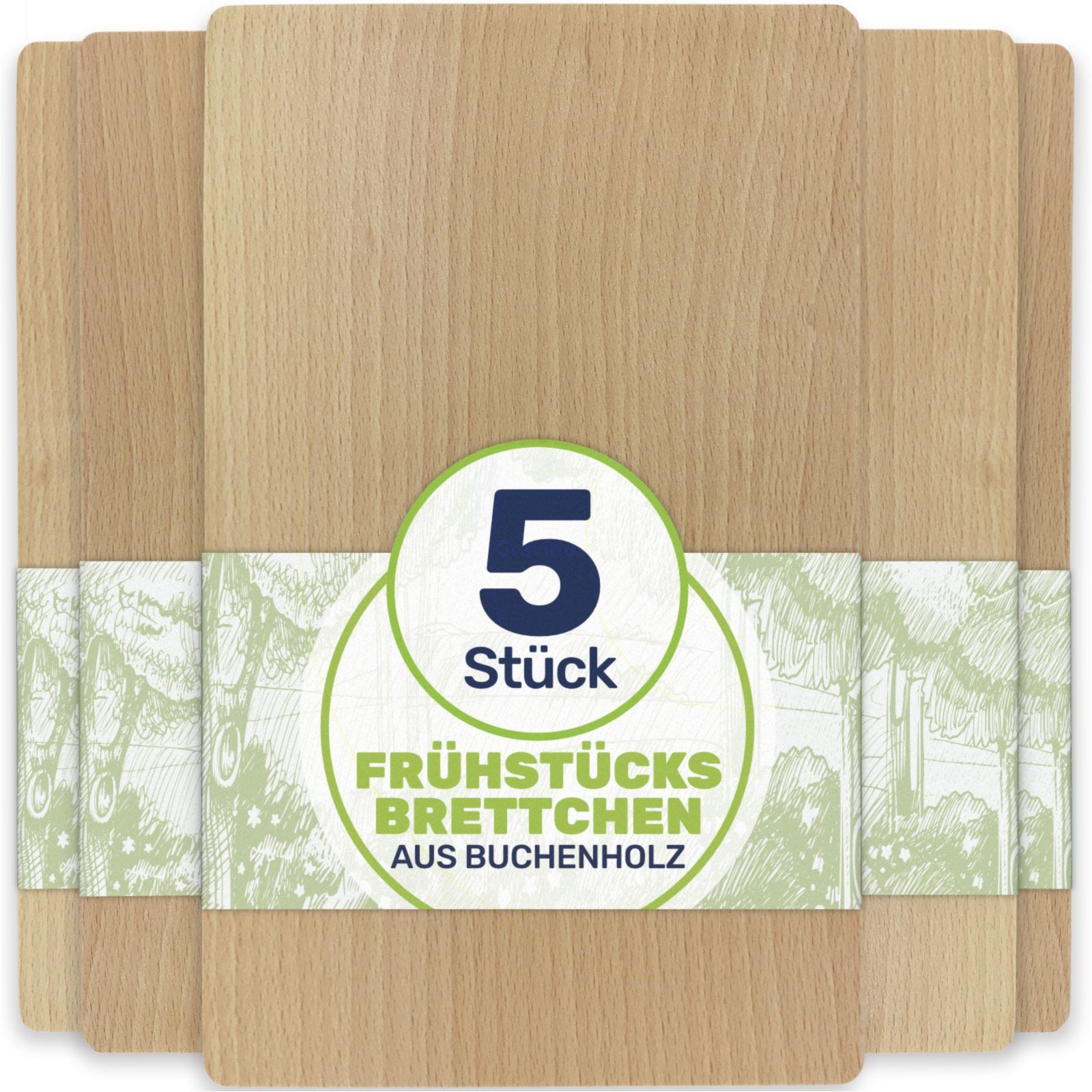 Gravidus Frühstücksbrett Frühstücksbrettchen Holzbrett Buche 22x12x1 cm, (5-St)