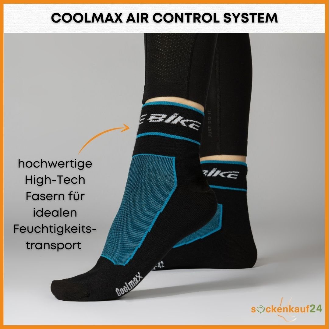 sockenkauf24 Funktionssocken Coolmax Quarter Fahrrad-Socken Socken Atmungsaktive Herren für 50302P Radsport 43-46) (Grau/Blau/Schwarz, 3-Paar, Damen WP &