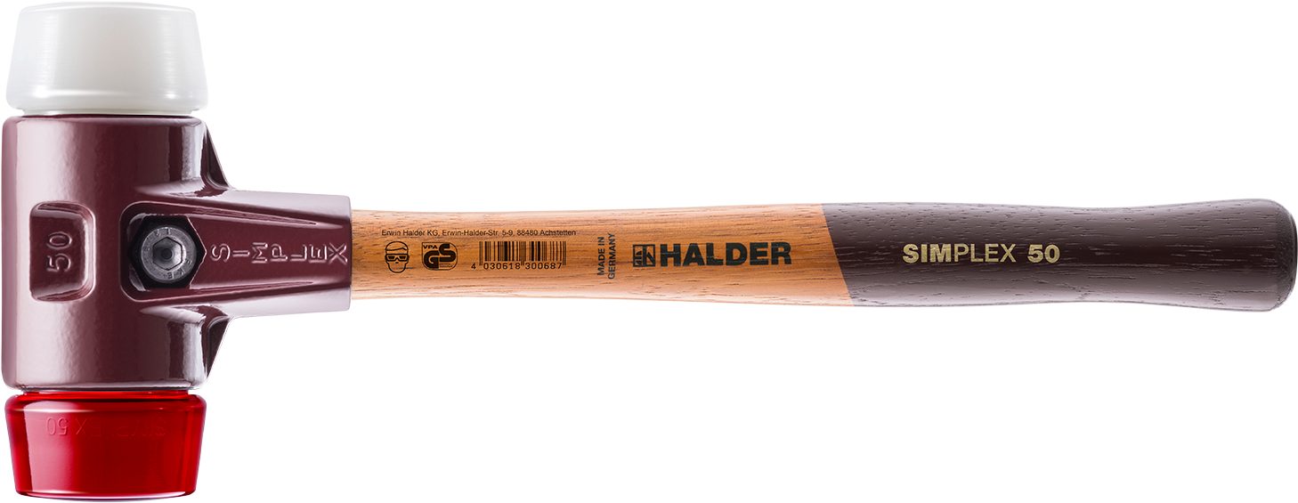 Halder KG Hammer SIMPLEX-Schonhämmer, mit Stahlgussgehäuse und hochwertigen Holzstiel Ø=30 mm 3067.030