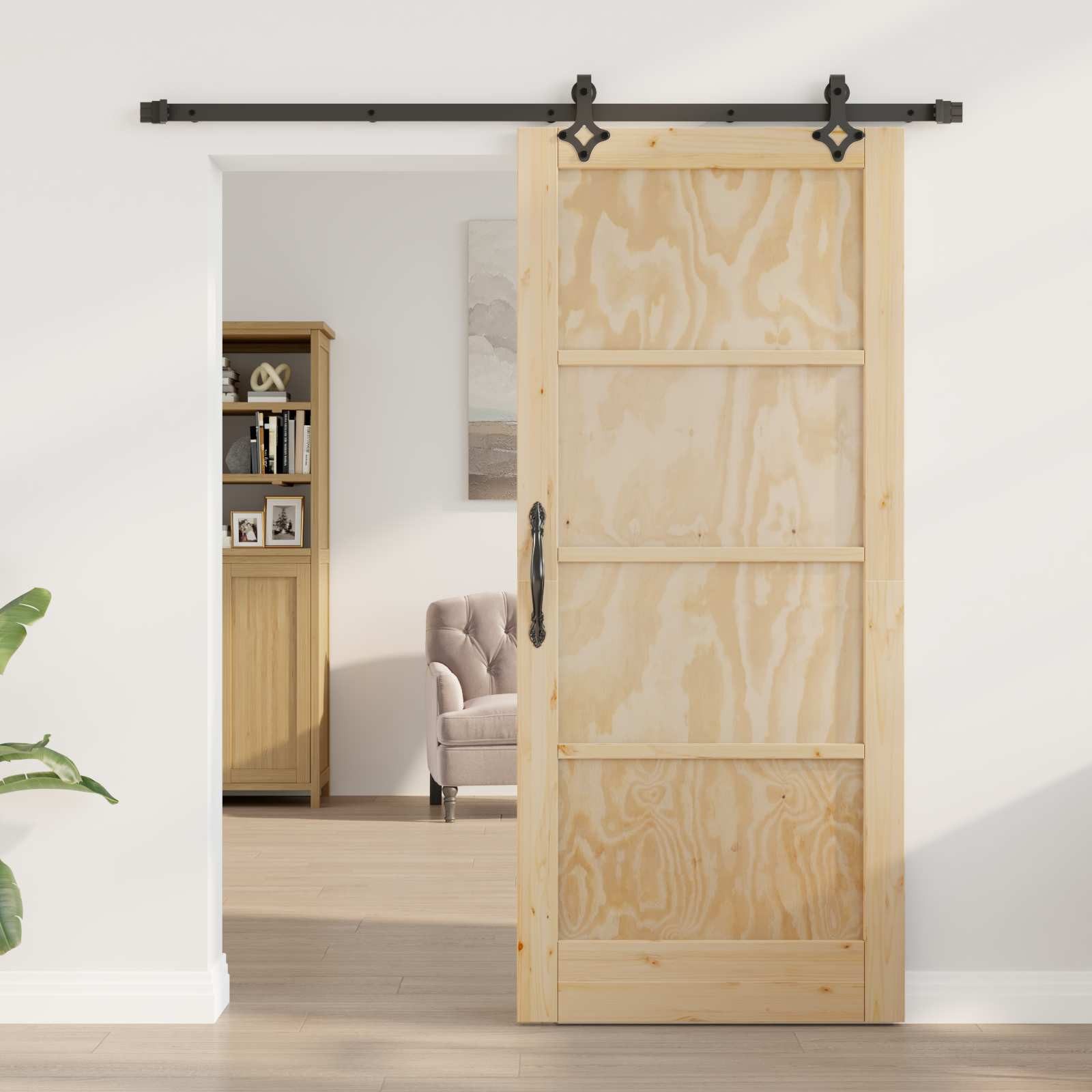vidaXL Haustür Schiebetür Natürlich und Schwarz 86 x 198,5 cm (1-St)