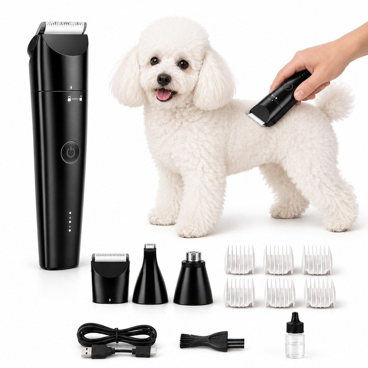 Luckice Hundeschermaschine Haartrimmer, Fellpflege-SetHaustierpflegeHaustierbedarf, Einzelgerät mit Pflegezubehör, ergonomisches Design, 35 dB geräuscharm, Keramik-Edelstahl-Klinge