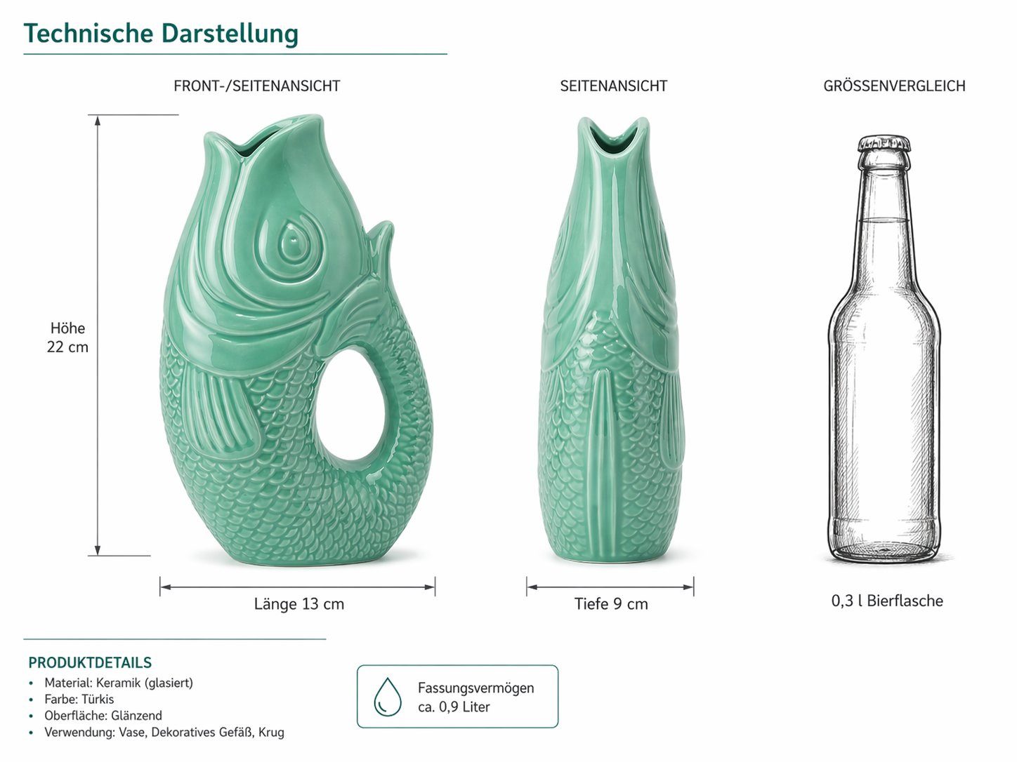 WestCraft Dekovase Fischvase 4 Farben Porzellanvasen bunte Vase in Karpfenform, Dekorative Keramik-Fischvase im zeitlosen Design