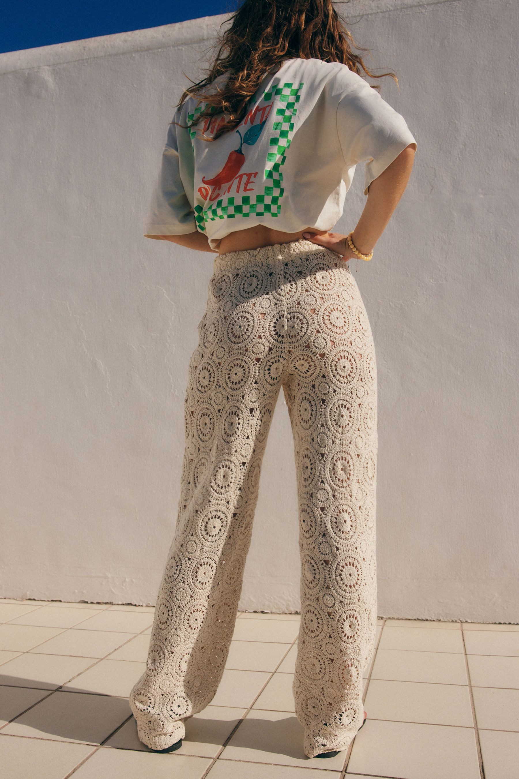 Next Palazzohose Self. Hose in Häkeloptik mit weitem Bein (1-tlg) günstig online kaufen