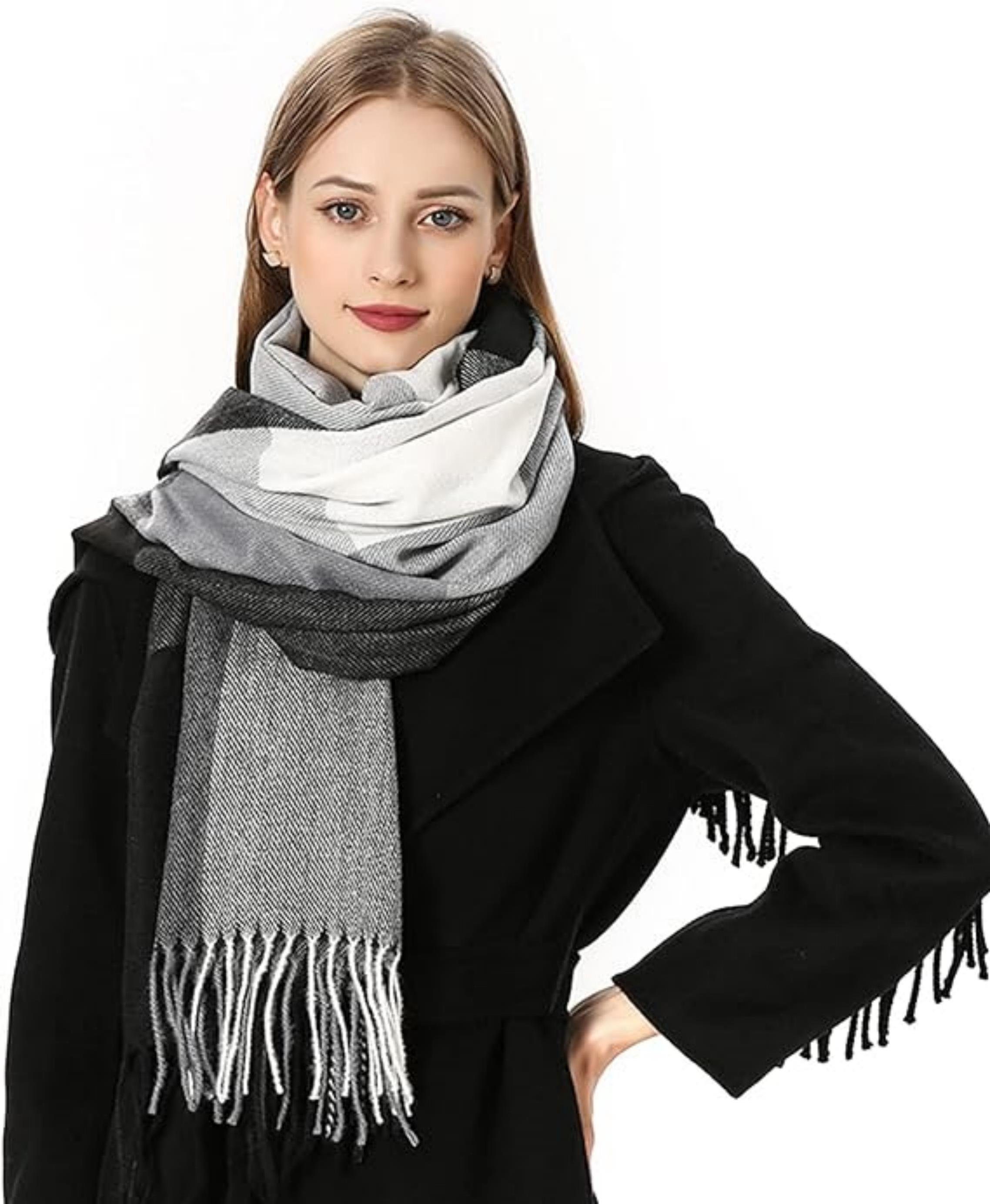 Coonoor Modeschal Karierter Damen Schal mit Fransen, im Oversize Look,für Herbst Winter, ideal für Herbst Winter – Bild 2 von 5