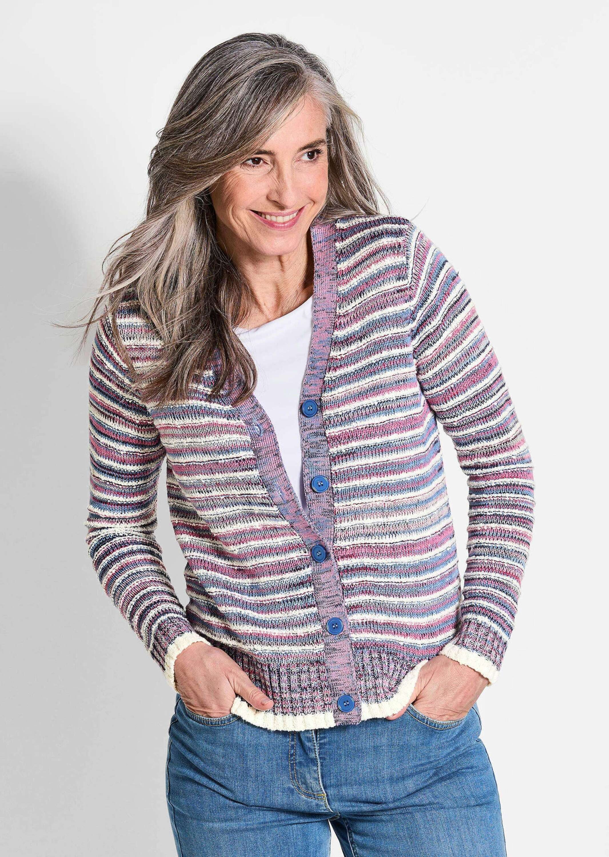 GOLDNER Strickjacke Langarm Jacke Damen mit Grafikmuster und V-Ausschnitt C günstig online kaufen