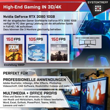 SYSTEMTREFF Gaming-PC (Intel Core i7 13700K, GeForce RTX 3080, 32 GB RAM, 1000 GB SSD, Wasserkühlung, Windows 11, WLAN)