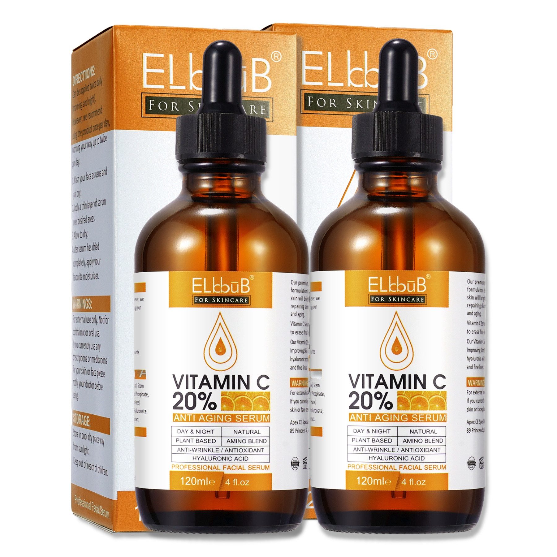 P-Beauty Cosmetic Accessories Gesichtsserum mit Vitamin C und E Hyaluronsäure 120ml, 2-tlg.
