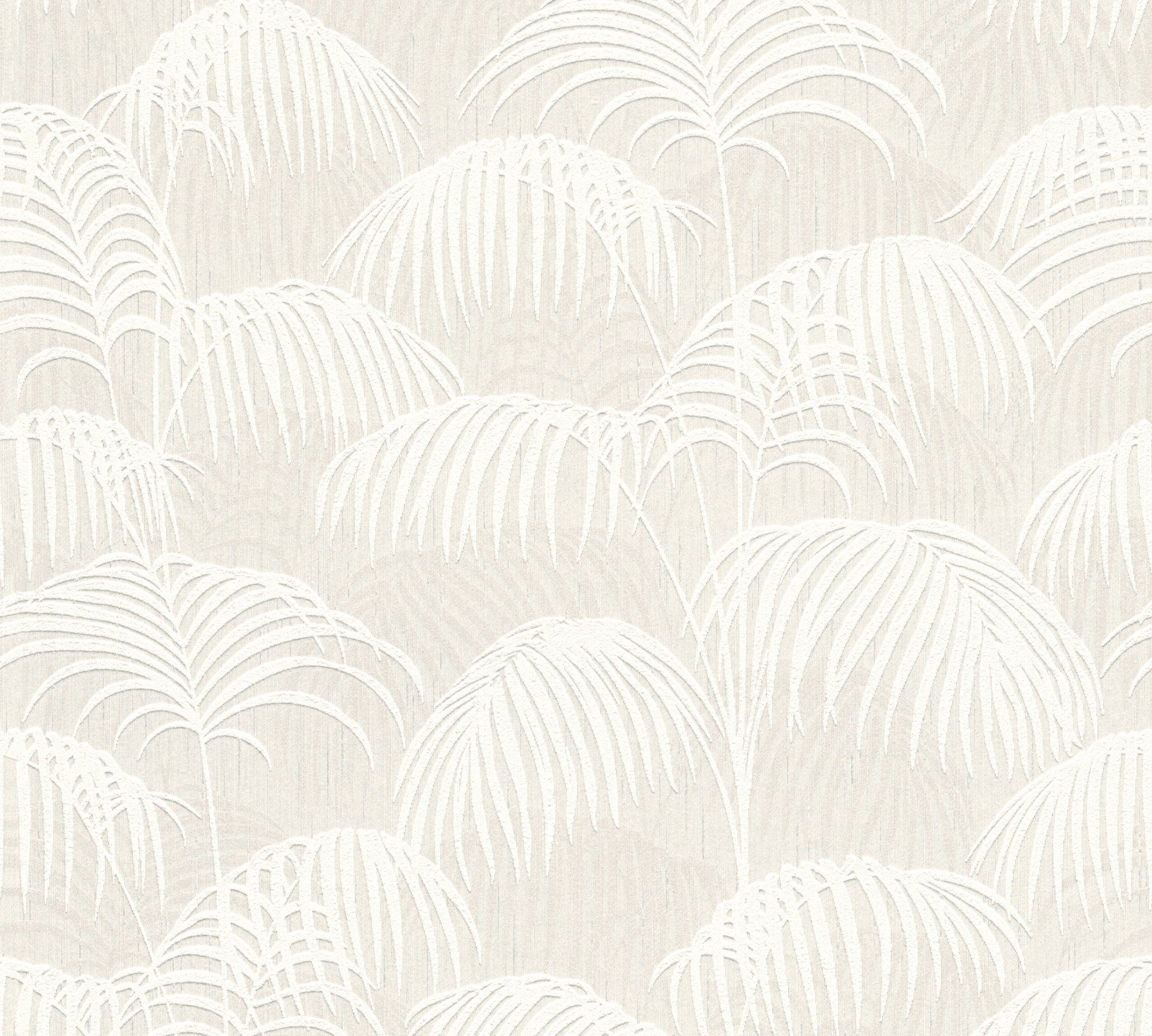 A.S. Création Architects Paper Textiltapete Tessuto, samtig, botanisch, floral, Dschungeltapete Tapete Palmen creme/weiß