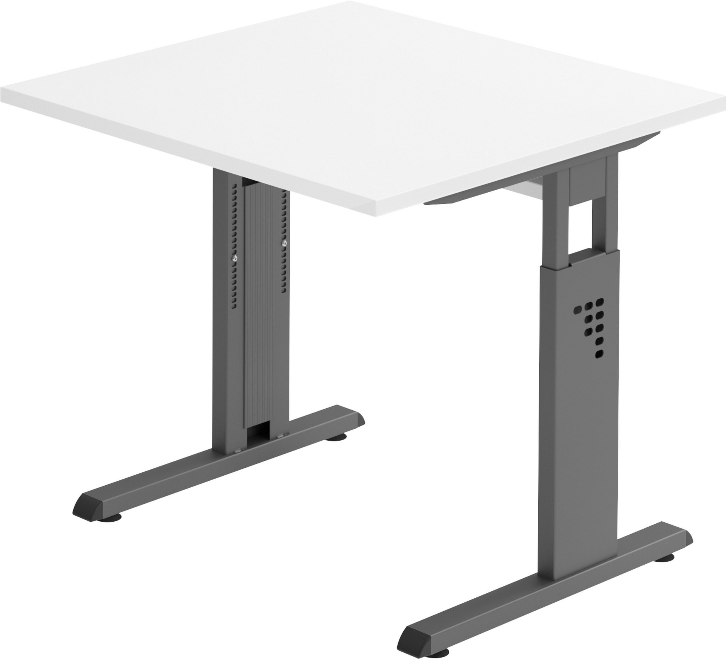 bümö Schreibtisch Schreibtisch Serie-O, Quadrat: 80 x 80 cm - Dekor: Weiß - Gestell: Graphit