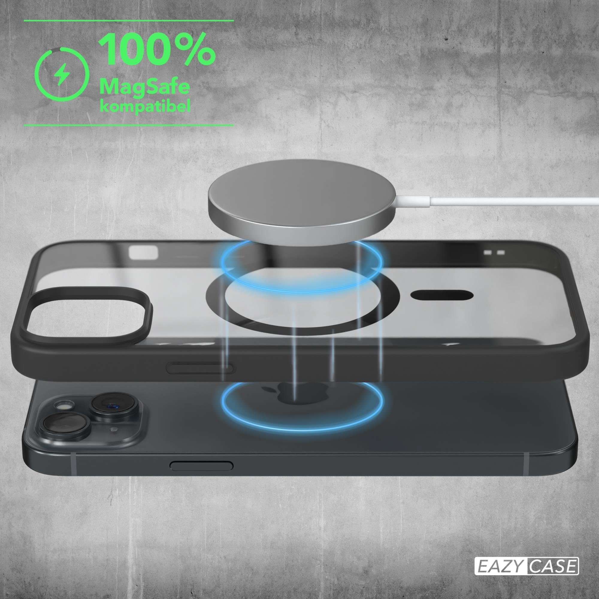 EAZY CASE Handyhülle Transparente Hülle mit MagSafe für iPhone 15 Plus 6,7 Zoll, Qi Charging kompatibel, Silicon Case, Slimcover Displayschutz, Schwarz