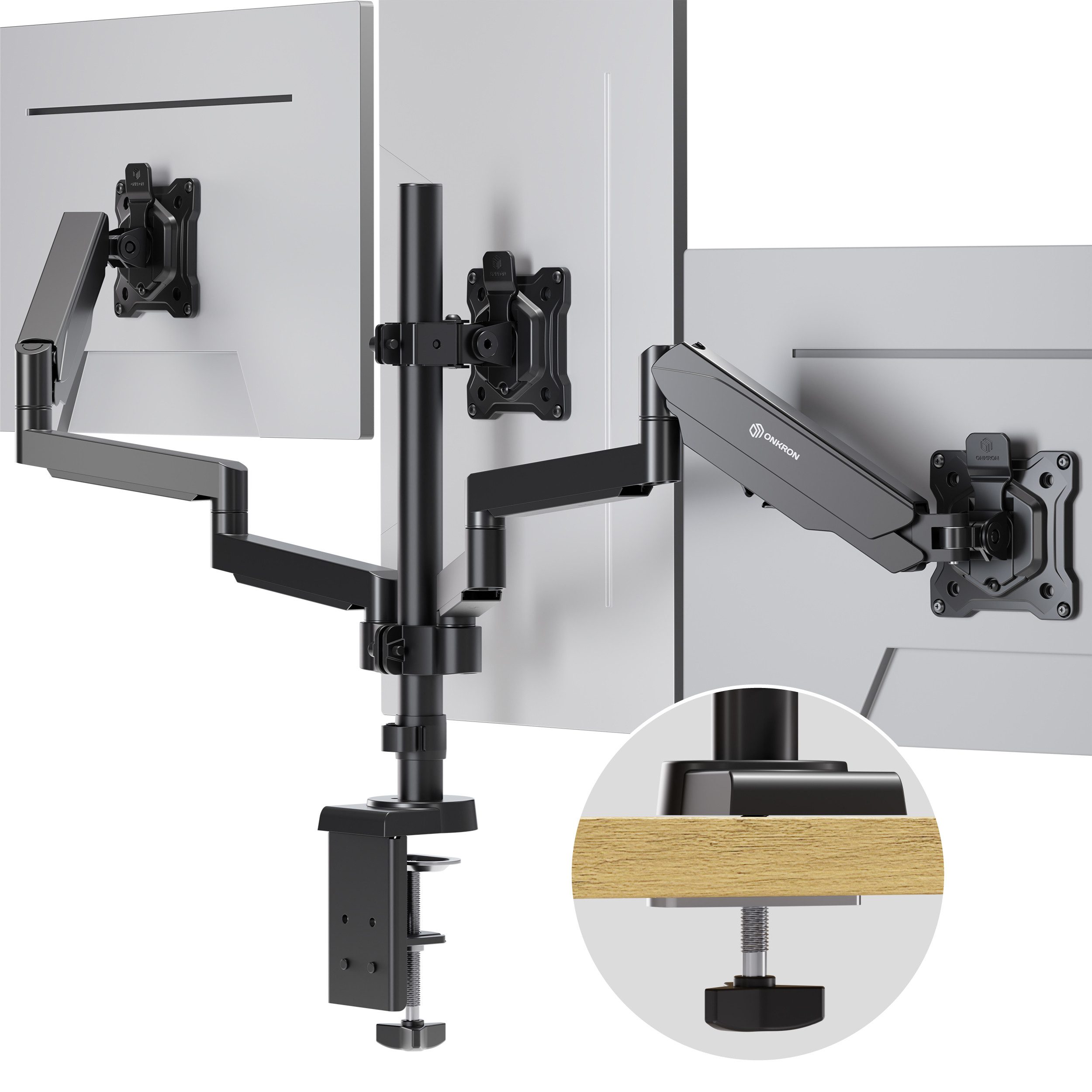 ONKRON Monitor-Halterung 13-32 Zoll, bis 8 kg pro Arm, VESA 75x75-100x100, G280-B, (bis 32 Zoll, neigbar, schwenkbar, drehbar, Gasdruckfeder, Kabelmanagement)