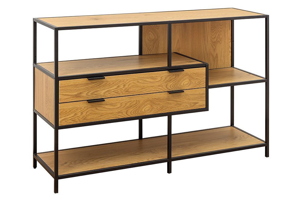 riess-ambiente Bücherregal SLIM LINE 115cm natur / schwarz · Raumteiler aus MDF und Metall, Einzelartikel 1-tlg., Mehrzweckregal fürs Wohnzimmer mit Schubladen · Industrial Design