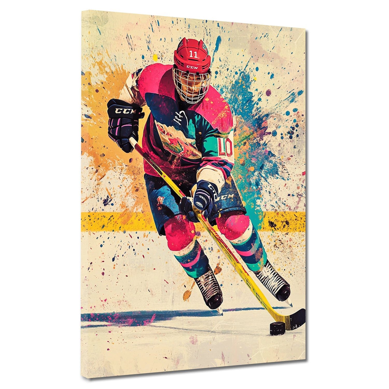 Artedinoi Leinwandbild Pop Art Eishockeyspieler bunt Leinwandbild Wandbild Kunstdruck XL Wand, Eishockeyspieler, bunt