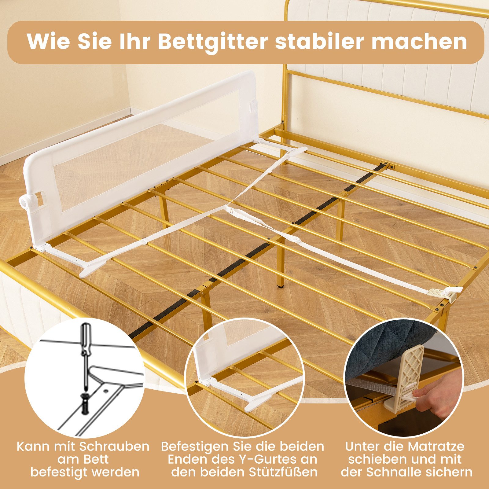 COSTWAY Bettschutzgitter Bettgitter, Babybettgitter, 150 x 42 cm