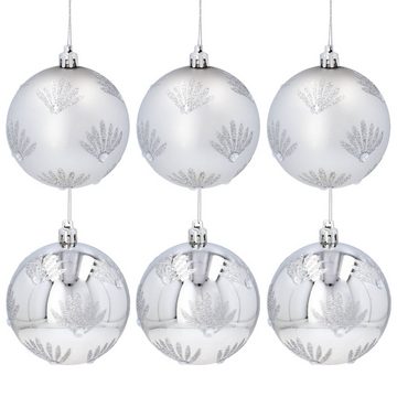 Sarcia.eu Weihnachtsbaumkugel Silberne Christbaumkugeln mit Glitzer, Kunststoff 8cm, 6 Stück 1Pack