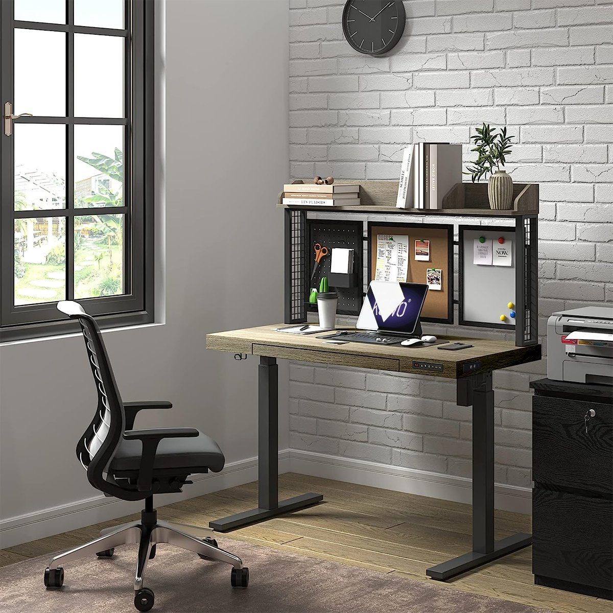 KOWO Schreibtisch Ladegerät Schreibtisch Walnuss Computertisch Bürotisch, 120 mit Elektrisch Tisch Arbeitstisch Höhenvestellbarer x Schubladen, cm 60 Höhenverstellbar