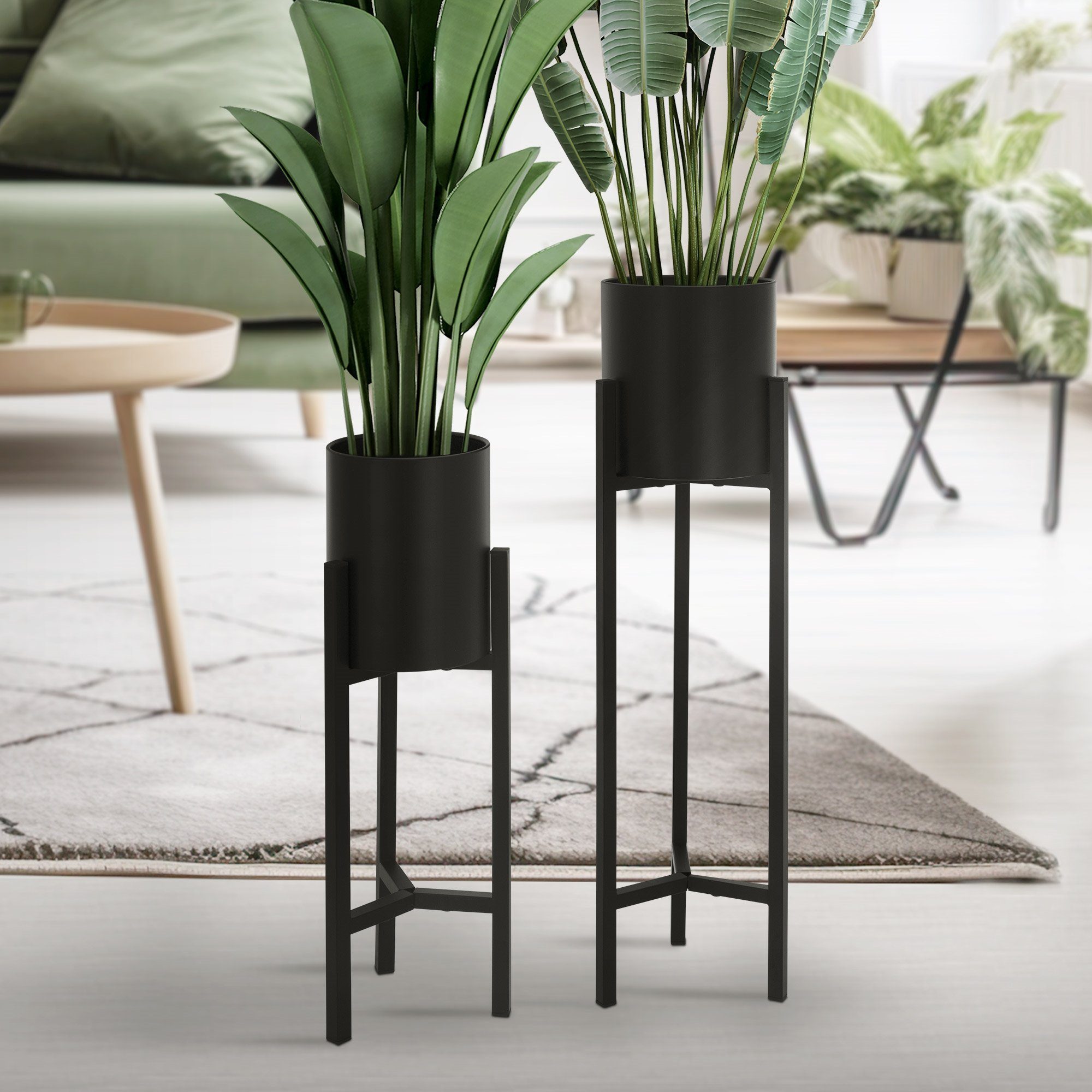 ML-DESIGN Blumenständer Blumentopfständer mit Übertopf Pflanzenständer Blumentopfhalter (2er Set), 2er Set Schwarz 18x18x56cm/20x20x76cm Modern Robust Metall