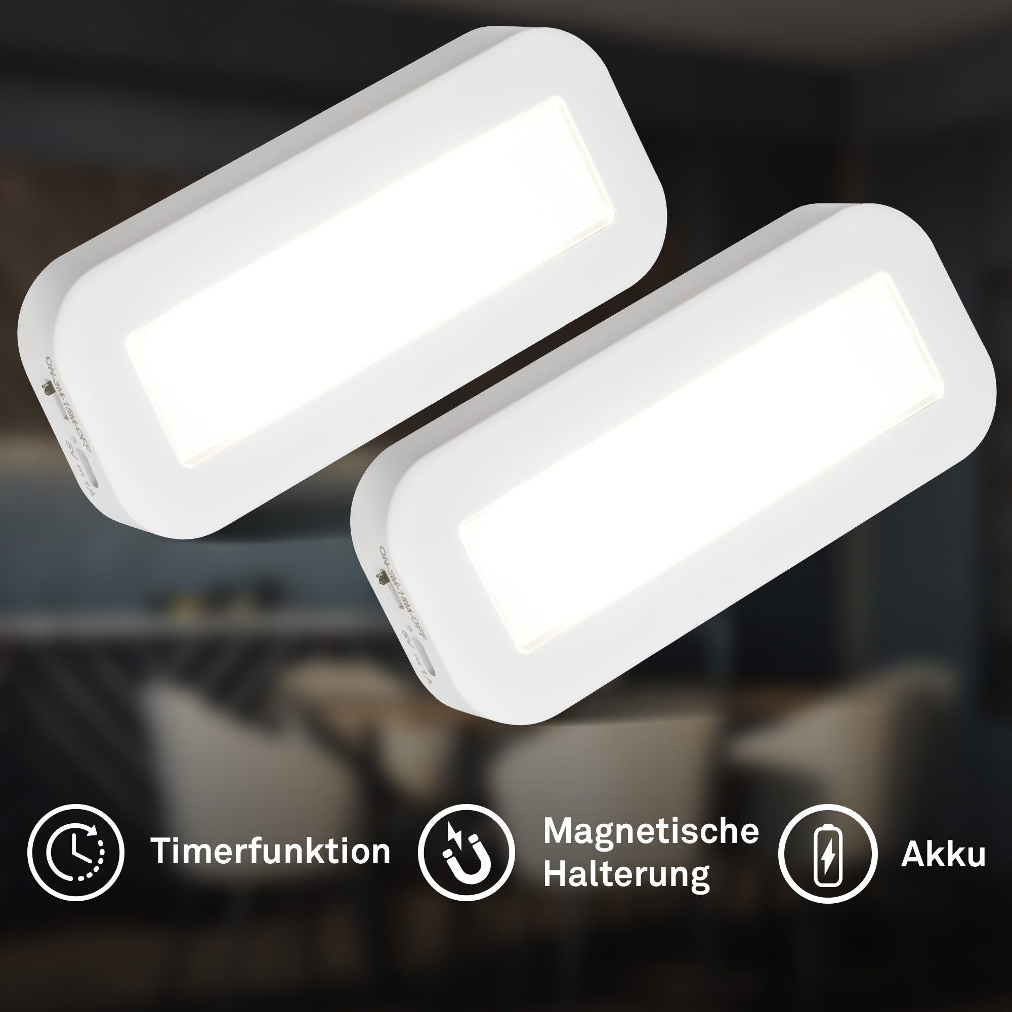 Briloner Leuchten LED Unterbauleuchte kabellos Akku USB-C Küchenleuchte Treppenbeleuchtung, Doppelpack (2x kurz), LED fest integriert, Tageslichtweiß, 15x6,5x2 cm, 30,5x6,5x2 cm 2er-Set, Küche, Schrank, Treppe