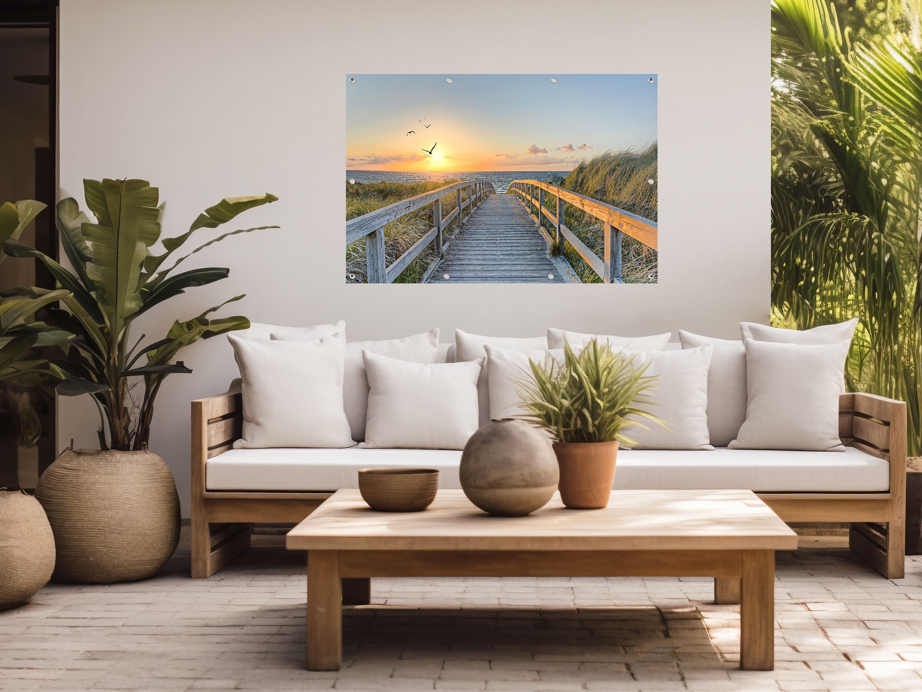 artissimo Poster XXL Garten-Poster 120x80cm Strand Meer Outdoor-Deko, Outdoor-Poster: Weg zum Meer bei Sonnenuntergang