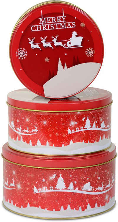 RIFFELMACHER & WEINBERGER Keksdose Weihnachtsdeko rot, Metall, (Set, 3-tlg., ineinander stapelbar), rund