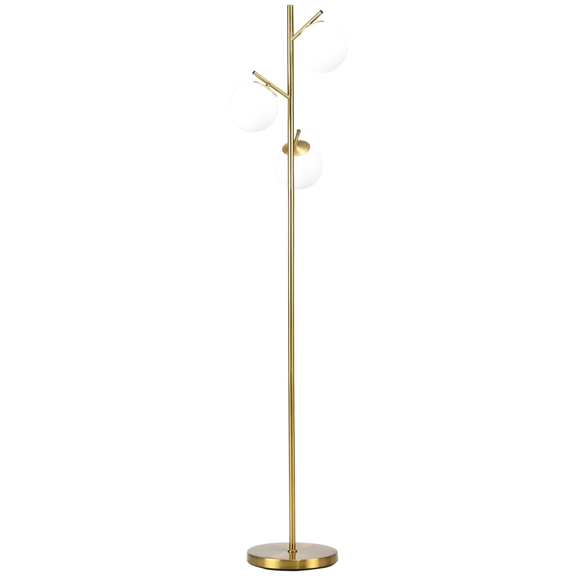 Stehlampe Standleuchte mit 3 E27 Fassungen aus Stahl und Glas