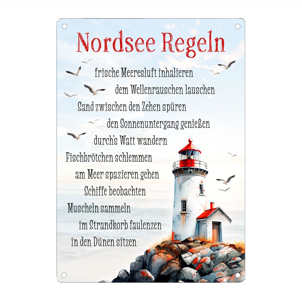 Metallschild Dekoschild NORDSEE REGELN, Wandschild Motivschild