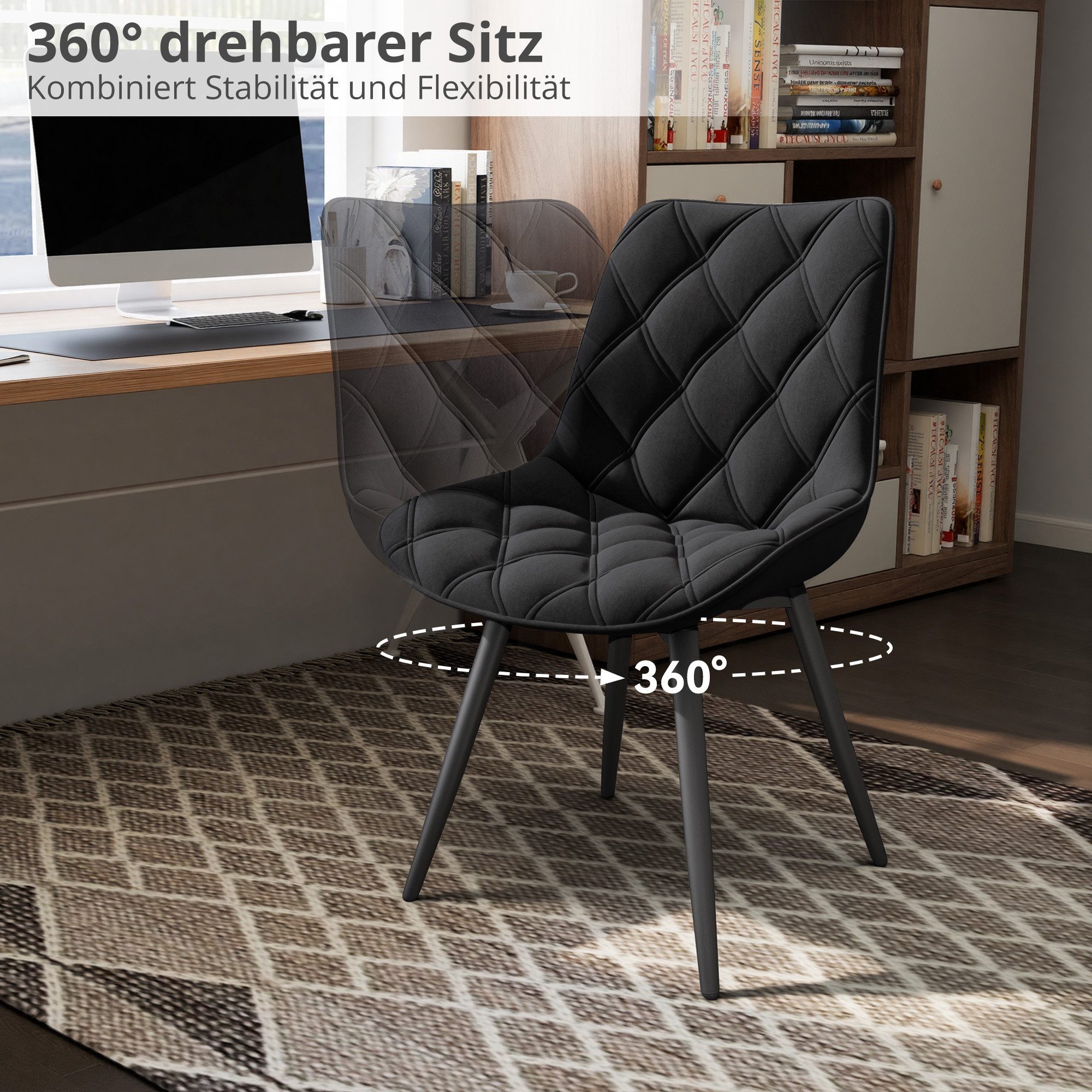 HawthyHome Esszimmerstuhl 2er-Set 360° Drehbar – Moderner Polsterstuhl für Wohnzimmer, Küche (4 St), 360° Drehbar – Bild 3 von 5