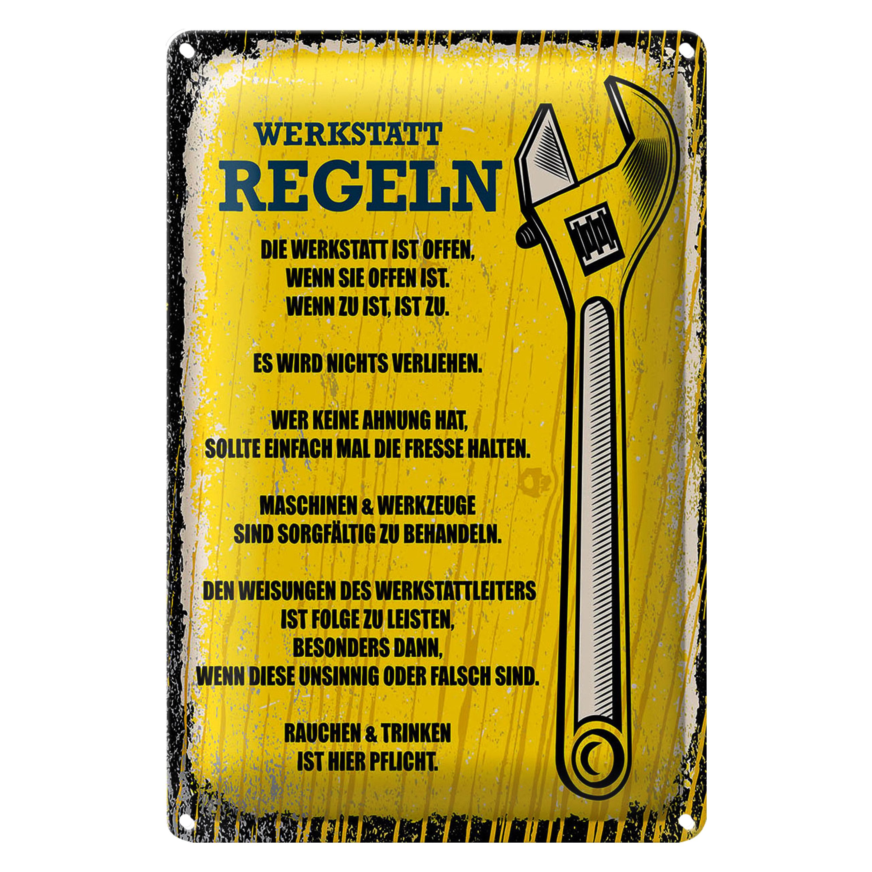 Roomando Metallschild Blechschild Spruch lustig Werkstatt Regeln 20x30cm