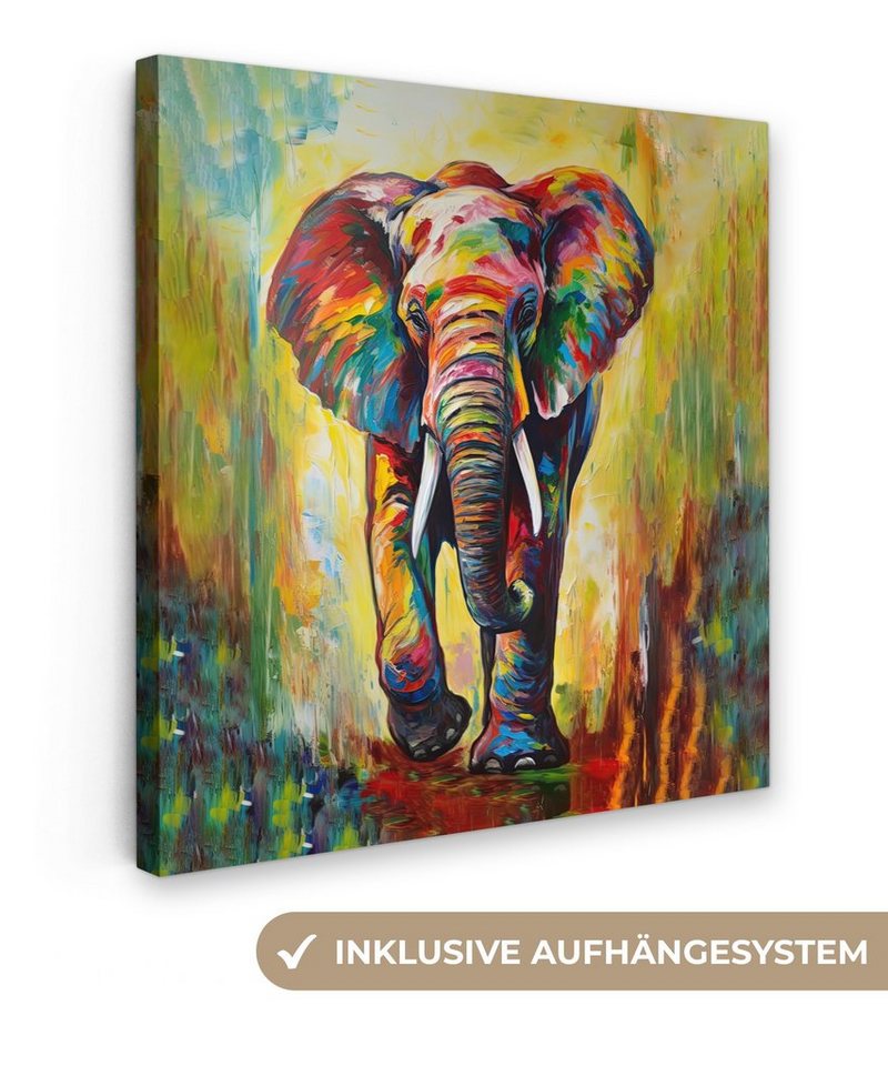 OneMillionCanvasses® Leinwandbild Elefant - Kunst - Malerei - Tiere -  Regenbogen, (1 St), Leinwand Bilder für Wohnzimmer Schlafzimmer, 20x20 cm