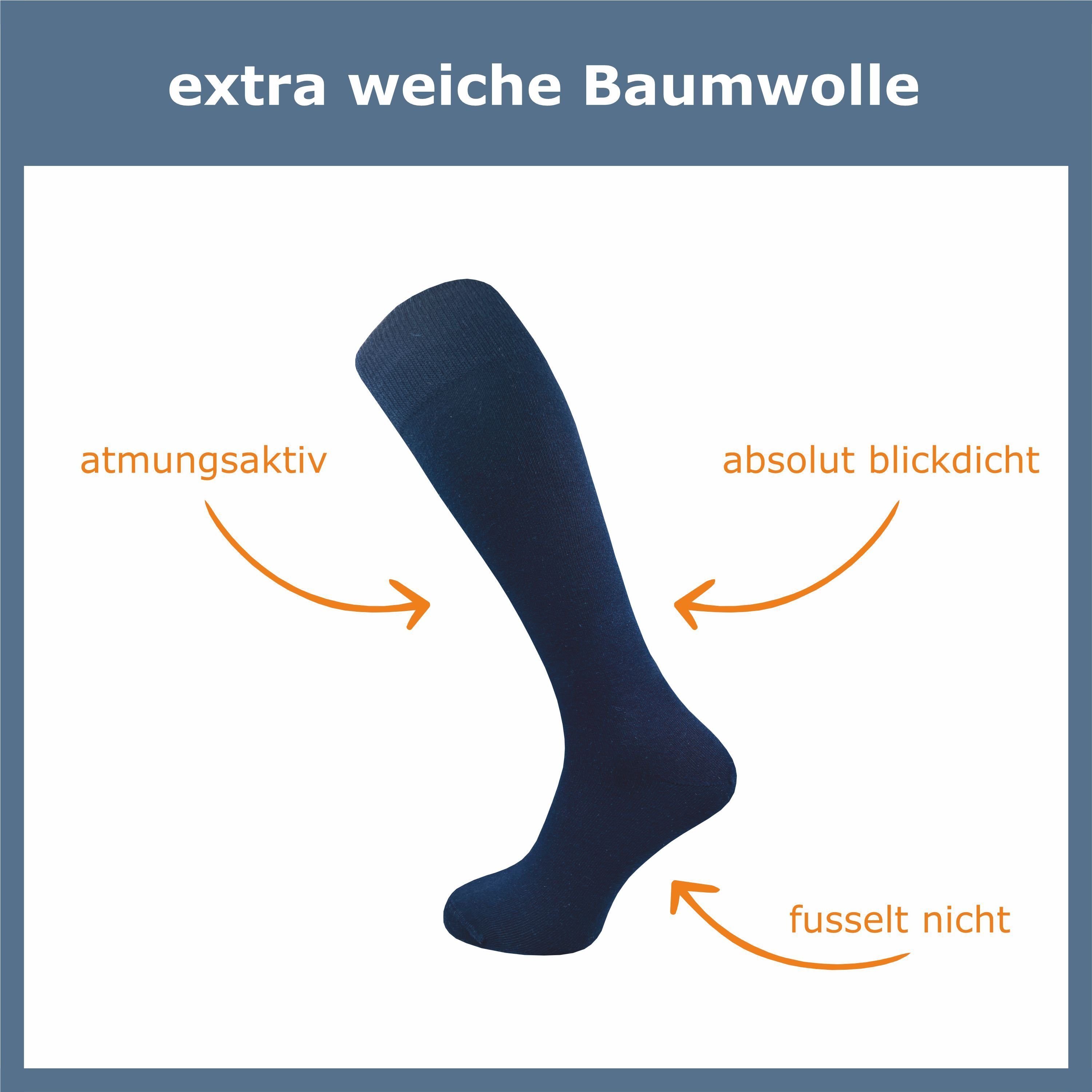 Naht Socken für speziellem nicht drückende Baumwolle Komfortbund, mit Damen - Paar) blau aus extra weich ohne der & Kniestrümpfe (4 Lange GAWILO einschneidet