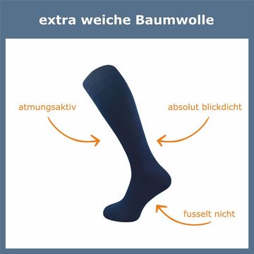 GAWILO Kniestrümpfe für Damen aus Baumwolle - extra weich & ohne drückende Naht (4 Paar) Lange Socken mit speziellem Komfortbund, der nicht einschneidet