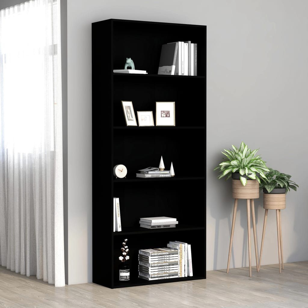 furnicato Bücherregal 5 Fächer Schwarz 80x30x189 günstig online kaufen