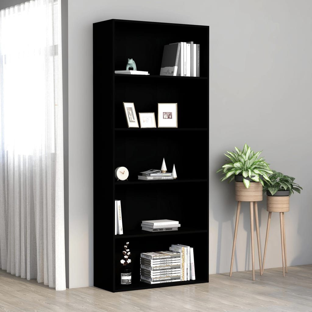 furnicato Bücherregal 5 Fächer Schwarz 80x30x189 cm Holzwerkstoff