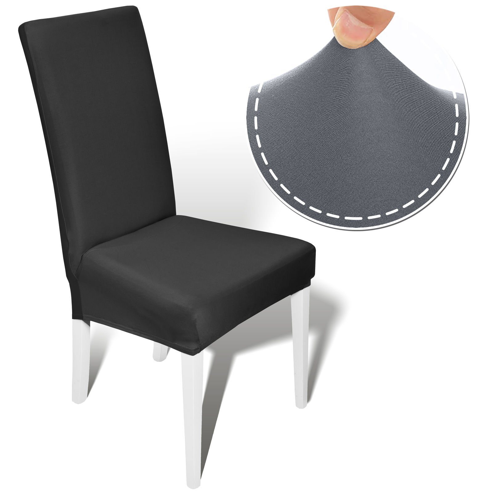 Stuhlhusse Stretch Stuhlüberzug Stuhlbezug Stretchhusse Husse elastisch, Melody, Einfach zu reinigen, Bügelfrei, Robust, Dekorativ, Elastisches Material, Einfach zu installieren, Verzaubert Ihre Stühle schwarz