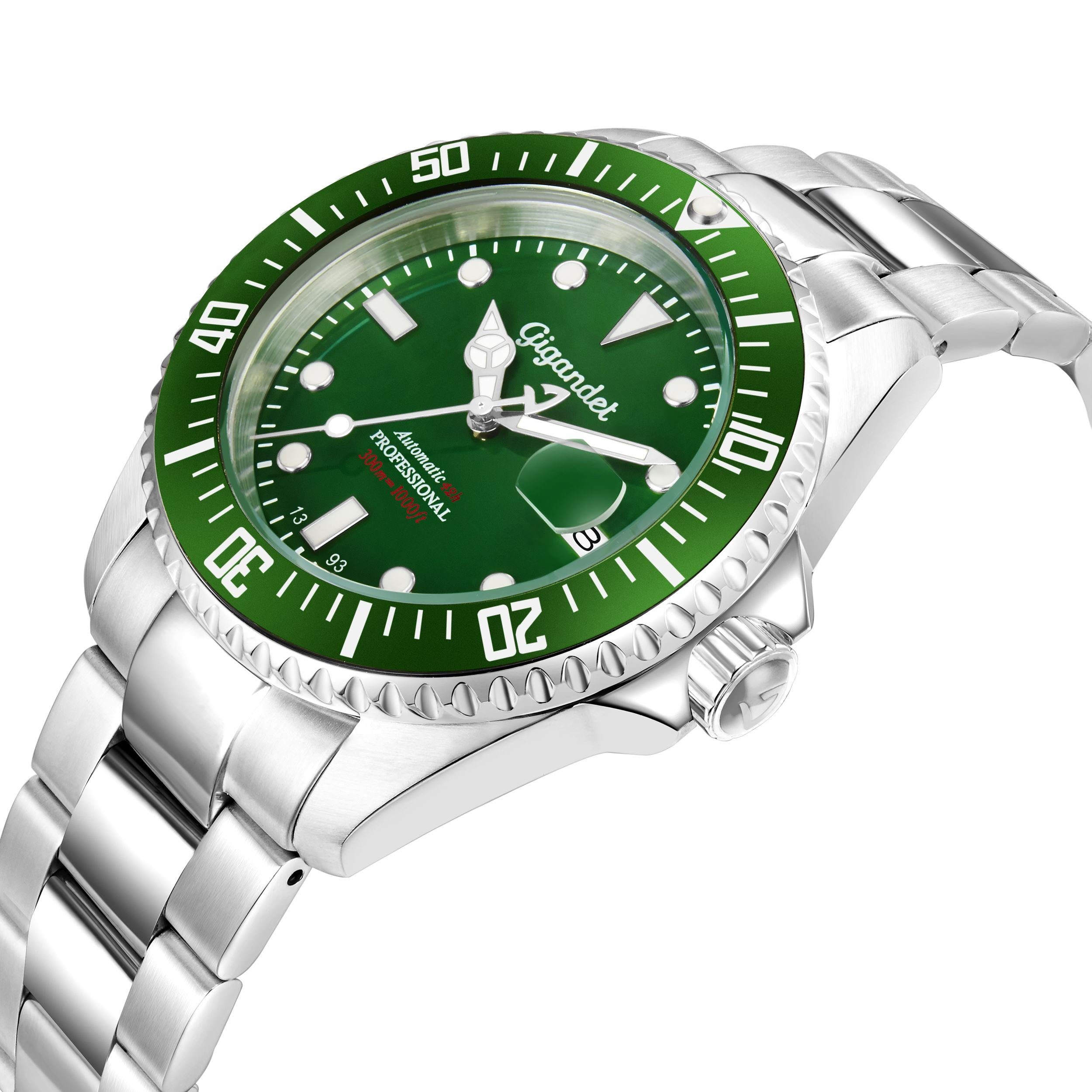 Gigandet Automatikuhr Herrenuhr, Armbanduhr, Taucheruhr, 43mm, SEA GROUND G2-008, Mineralglas, Aluminiumlünette, Grün, 30bar/300m wasserdicht