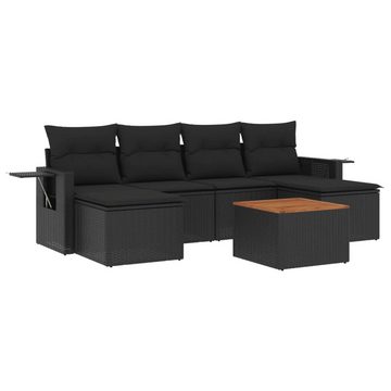 vidaXL Loungesofa 7-tlg. Garten-Sofagarnitur mit Kissen Schwarz Poly Rattan, 1 Teile