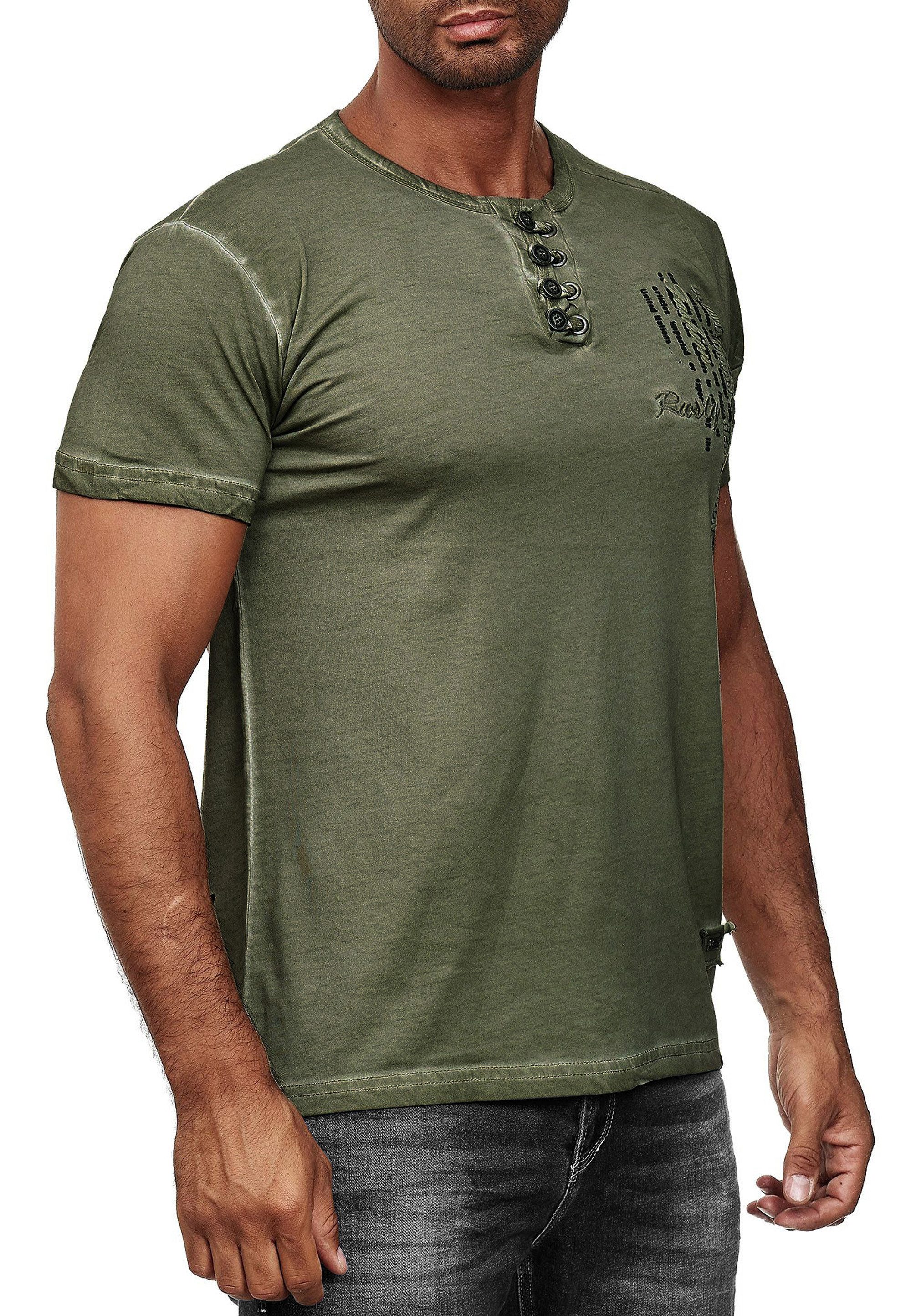 R-NEAL T-Shirt T-Shirt Verwaschen mit Knopfleiste und Seitlichem Aufdruck S günstig online kaufen