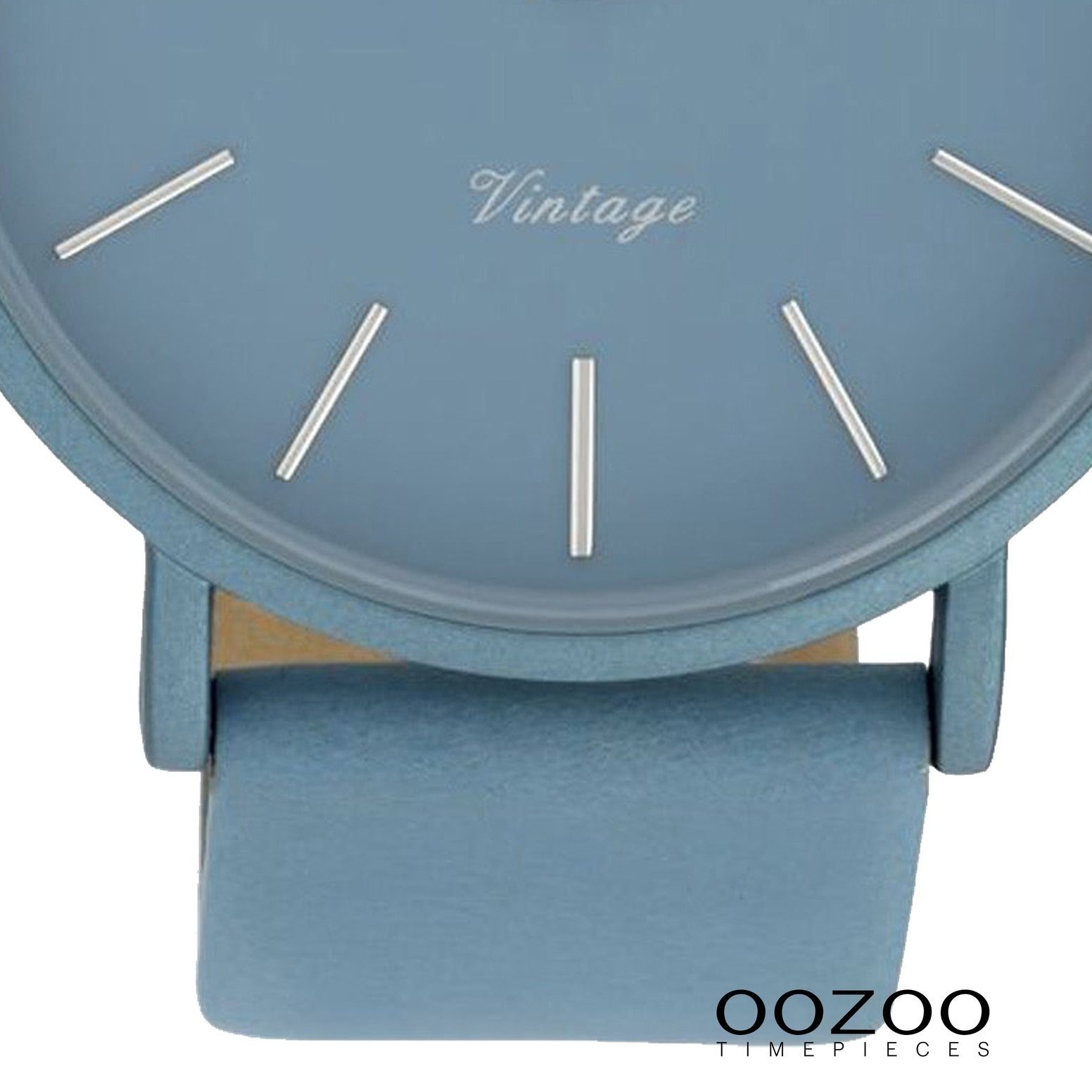 groß Damen rund, hellblau, Oozoo Quarzuhr Lederarmband, 44mm) Fashion-Style OOZOO Damenuhr (ca. Armbanduhr