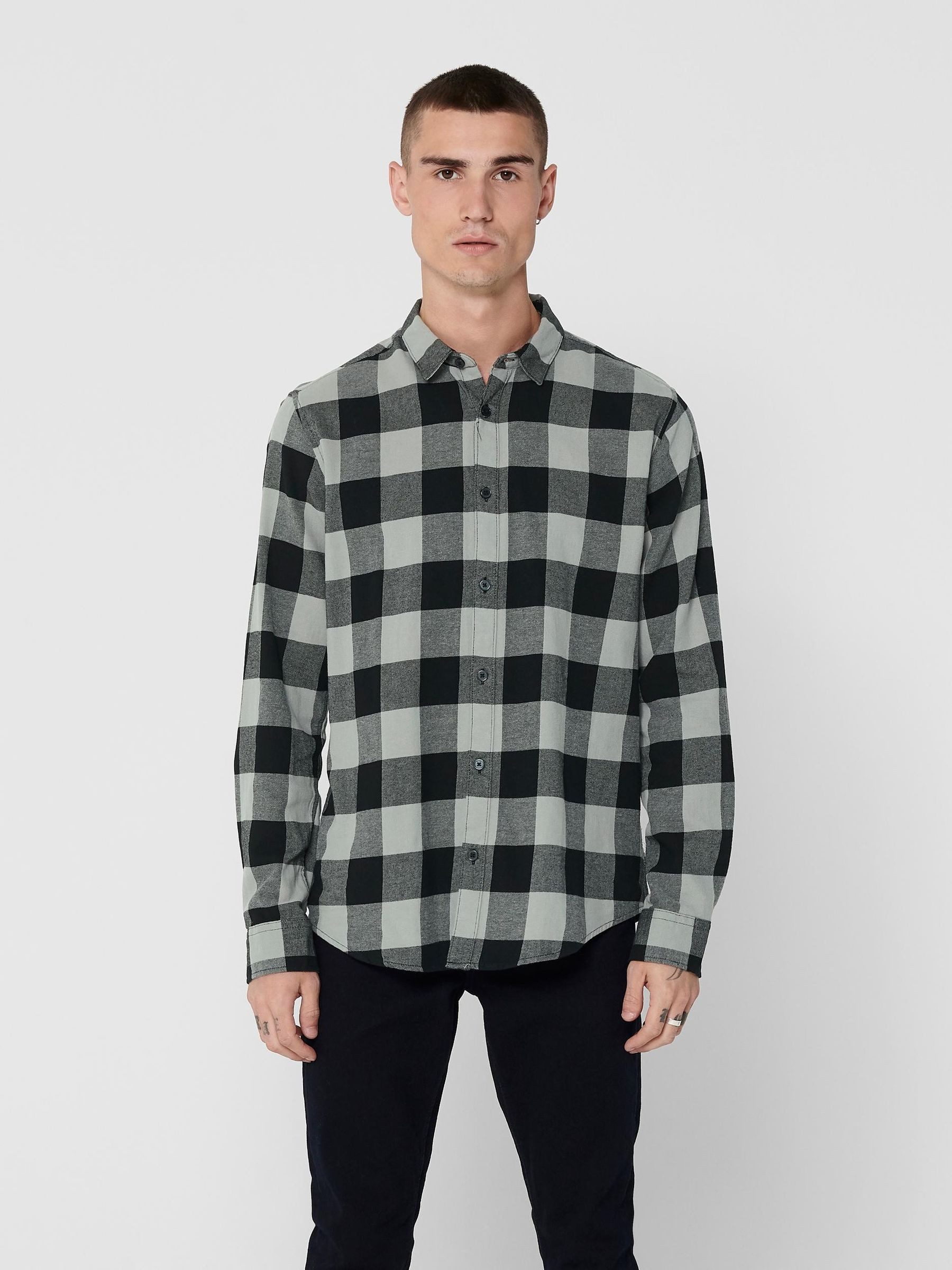 ONLY & SONS Langarmhemd Freizeit Karohemd Holzfäller Kariertes Flanellhemdfür (1-tlg) Baumwolle Slim Fit Kentkragen kariert wärmend Knöpfe