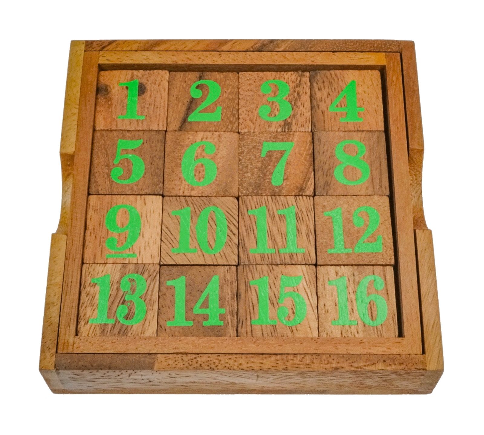 LOGOPLAY Spiel Slide 15 grün, Gesellschaftsspiel, Slide 15 – Schiebespiel mit grünen Zahlen aus Holz für 1 Spieler
